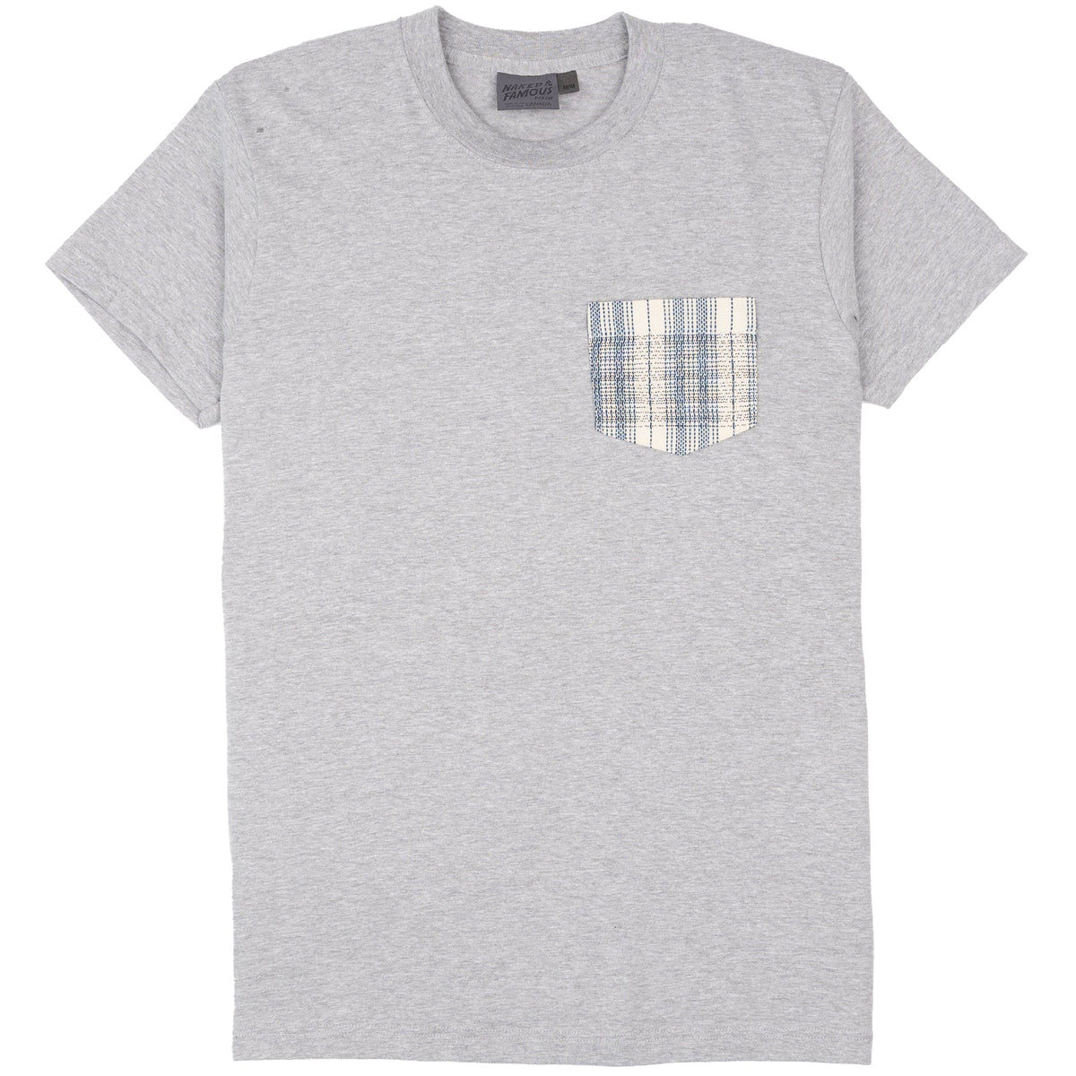 Pocket Tee - Heather Grey - Asagi Sashiko - White by Naked & Famous Denim