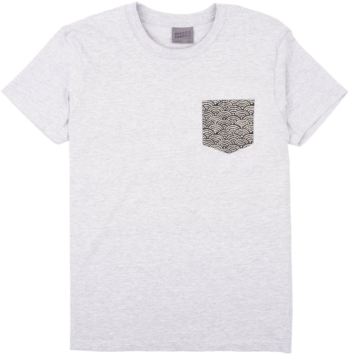 Pocket Tee - Heather Grey + Seigaiha Waves - Indigo by Naked & Famous Denim