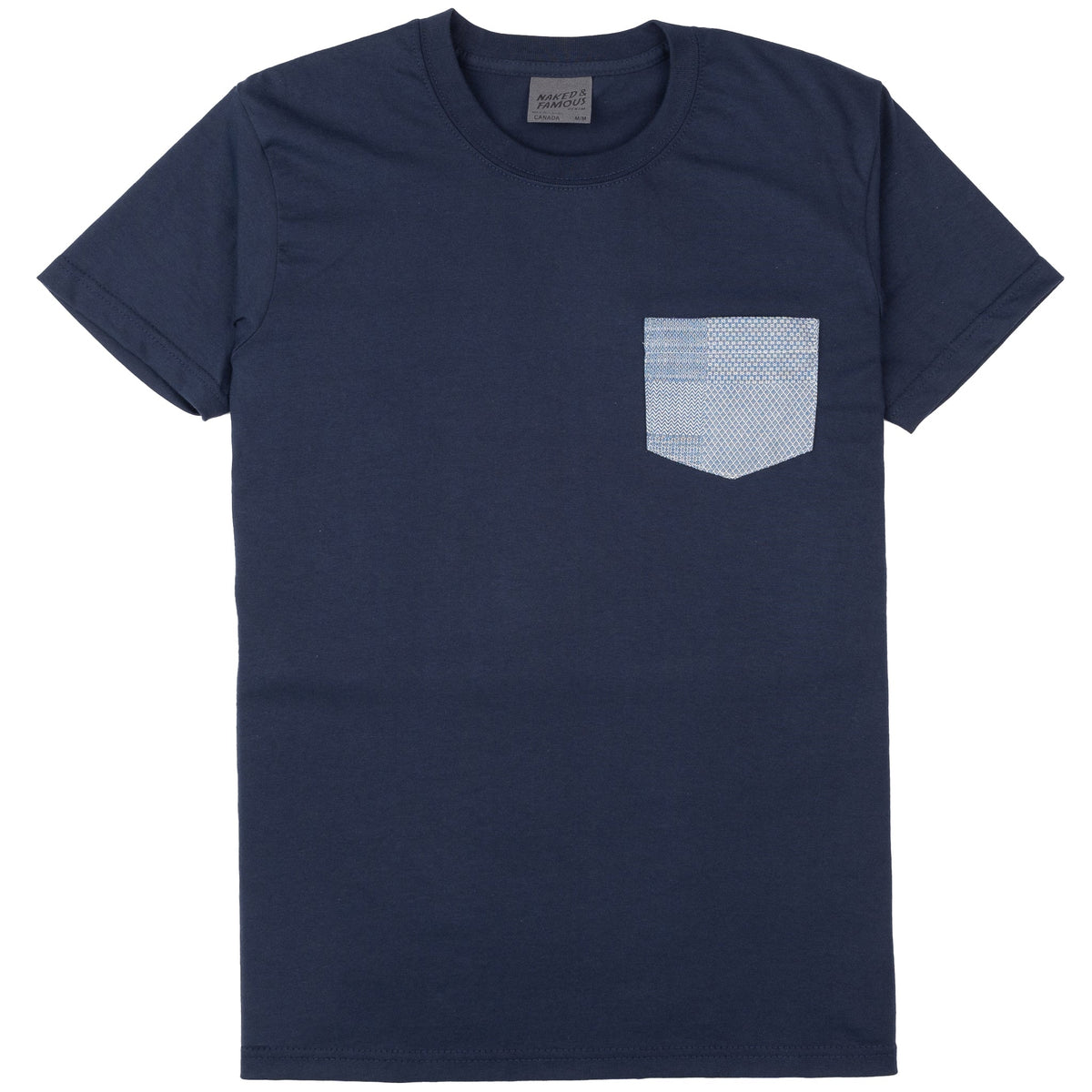 Pocket Tee - Navy - Dobby Patchwork - Pale Blue by Naked & Famous Denim
