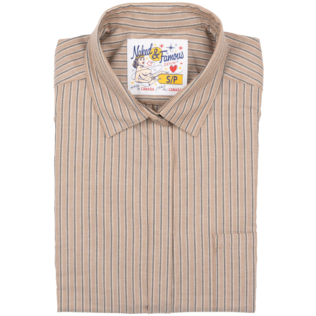 Roomy Shirt - Soft Finish Classic Stripe - Taupe by Naked & Famous Denim