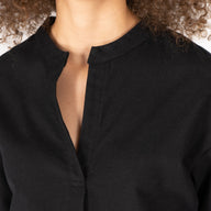 Band Collar Shirt - Cotton Yarn Dyed Flannel - Black by Naked & Famous Denim