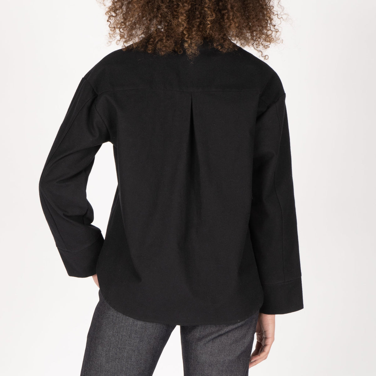 Band Collar Shirt - Cotton Yarn Dyed Flannel - Black by Naked & Famous Denim